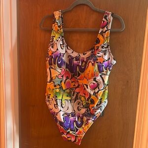 Fashion Nova Colorful Graffiti One Piece Swimsuit